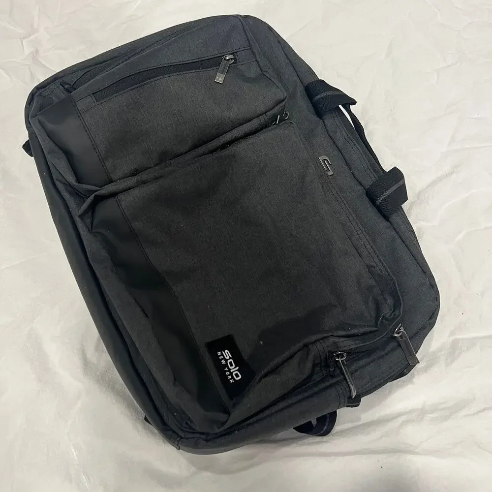 Solo New York Duane Hybrid Briefcase Backpack 15.6 Laptop Bag Travel Grey EUC